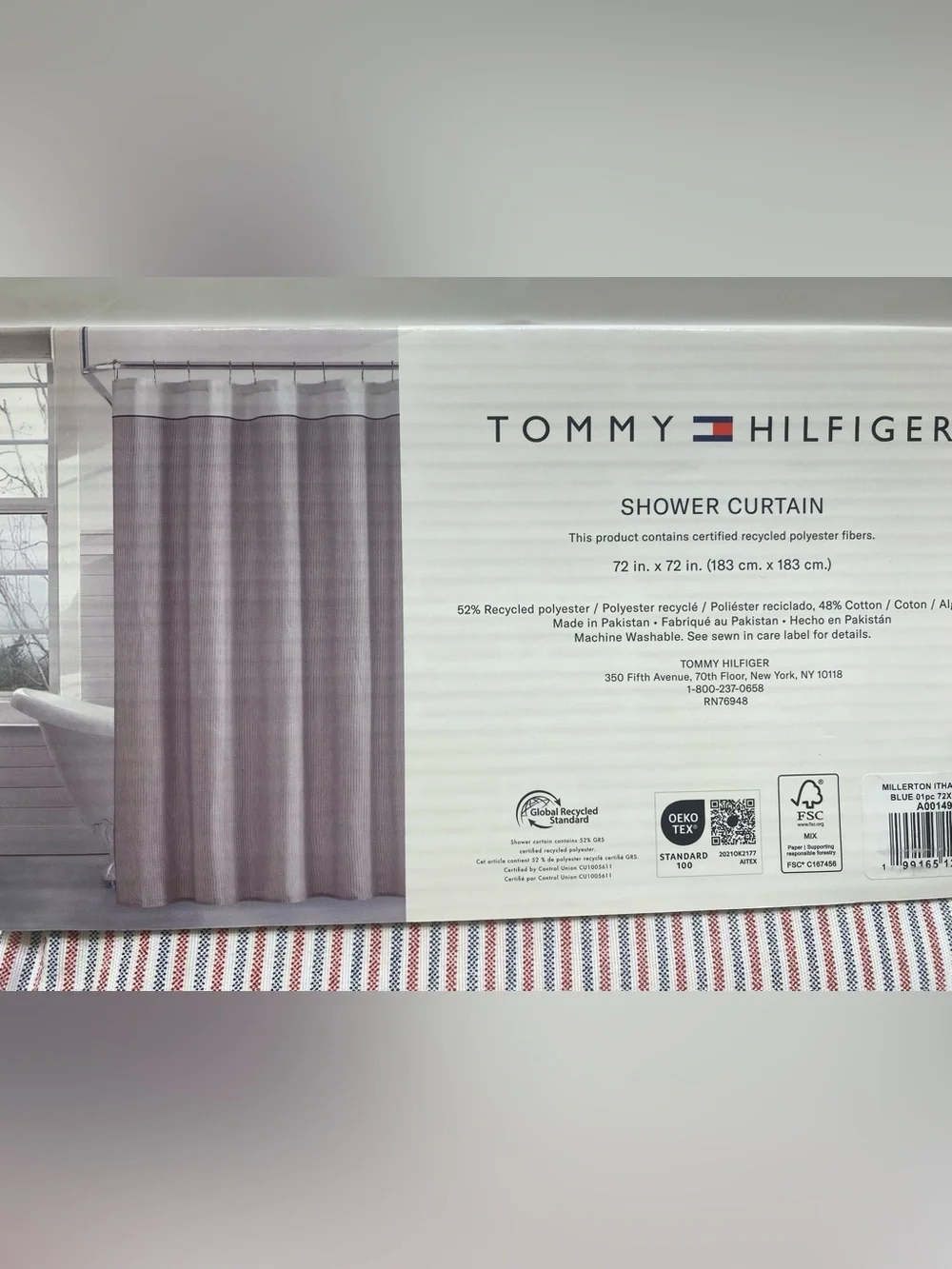 Tommy Hilfiger ❤️Fabric Shower Curtain Millerton stripe 72x72 New